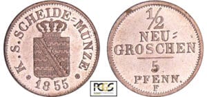 Allemagne - Sachsen - Johann (1854-1873) - 1/2 neugroschen 1855 F