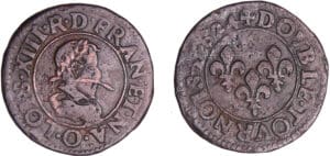 Louis XIII (1610-1643) - Double tournois au buste juvénile et col plat - 1624 O (Riom)