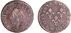 Louis XIII (1610-1643) - Double tournois de Warin - Titulature latine - 1643 A (Paris)