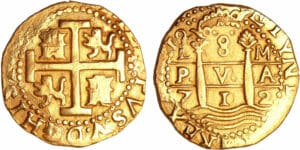 Pérou - Philip V (1700-1746) - 8 escudos 1712 LM (Lima) monnaie du naufrage de 1715 (Floride) Pérou - Philip V (1700-1746) - 8 escudos 1712 LM (Lima) monnaie du naufrage de 1715 (Floride)