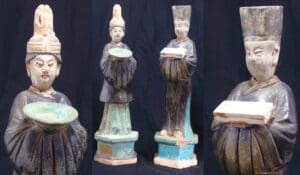 Chine - Dignitaires en terre cuite à glaçure - Epoque Ming (1368-1644)