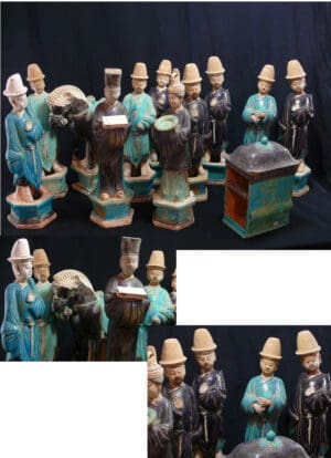 Chine - Procession de 10 personnages, 1 cheval et 1 palanquin - Epoque Ming (1368-1644)