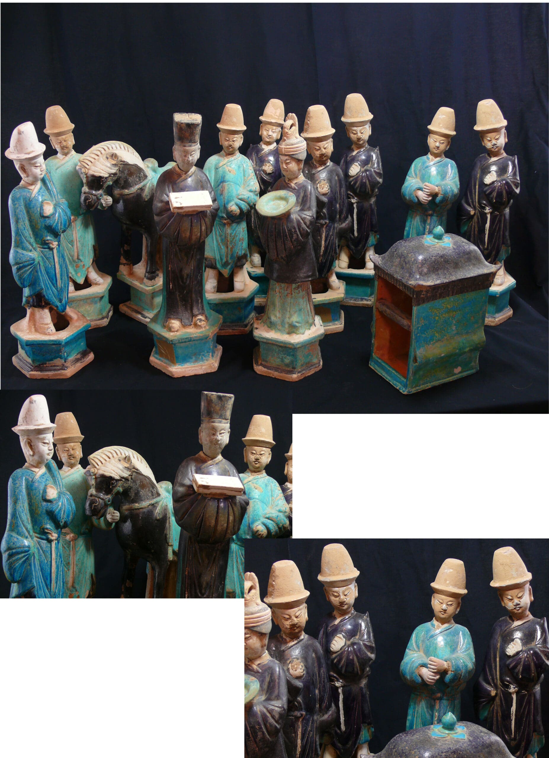 Chine - Procession de 10 personnages, 1 cheval et 1 palanquin - Epoque Ming (1368-1644) Chine - Procession de 10 personnages, 1 cheval et 1 palanquin - Epoque Ming (1368-1644)