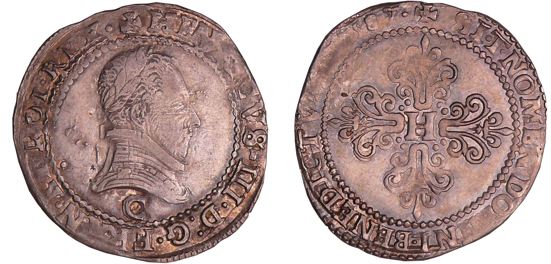 Henri III (1574-1589) - Quart de franc au col plat - 1587 C (Saint-Lô) Henri III (1574-1589) - Quart de franc au col plat - 1587 C (Saint-Lô)
