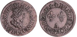 Louis XIII (1610-1643) - Denier tournois au buste juvénile et col plat - 1625 A (Paris)