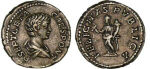 Géta - Denier (203, Rome) - La Félicité Géta - Denier (203, Rome) - La Félicité