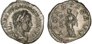 Elagabal - Denier (220-221, Rome) - La Libéralité Elagabal - Denier (220-221, Rome) - La Libéralité