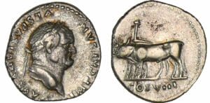 Vespasien - Denier (77-78, Rome) - Attelage de bœufs Vespasien - Denier (77-78, Rome) - Attelage de bœufs