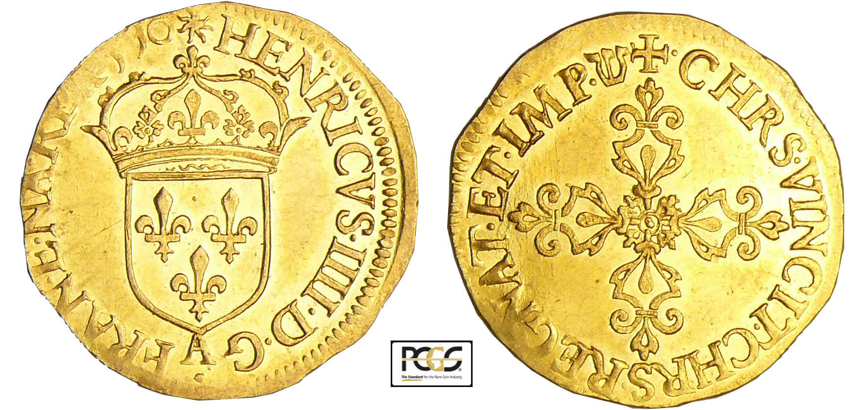 Henri IV (1589-1610) - Ecu d'or au soleil 3ème type 1590 A (Compiègne) Henri IV (1589-1610) - Ecu d'or au soleil 3ème type 1590 A (Compiègne)