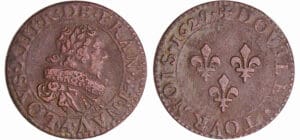 Louis XIII (1610-1643) - Double tournois au buste juvénile et col fraisé - 1629 A (Paris) Louis XIII (1610-1643) - Double tournois au buste juvénile et col fraisé - 1629 A (Paris)