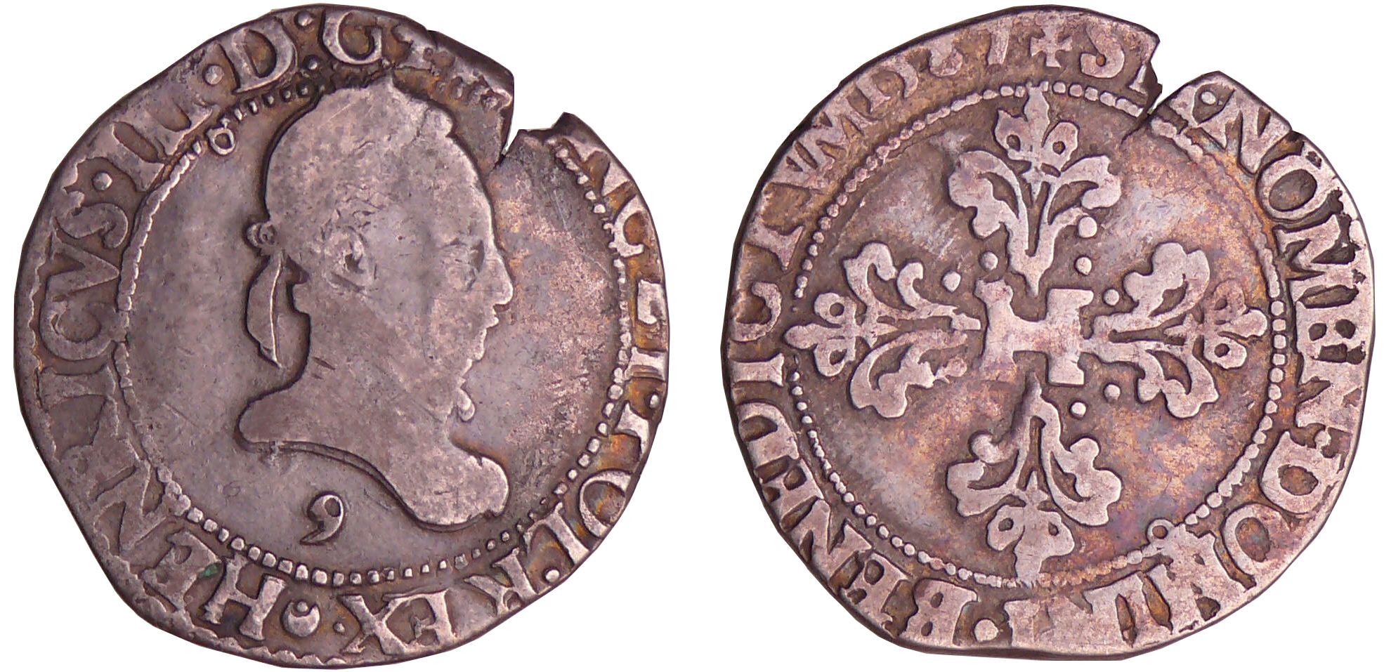 Henri III (1574-1589) - Demi-franc au col plat - 1587 9 (Rennes) Henri III (1574-1589) - Demi-franc au col plat - 1587 9 (Rennes)