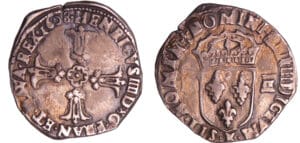 Henri IV (1589-1610) - Quart d'écu croix feuillue - 1608 K (Bordeaux) Henri IV (1589-1610) - Quart d'écu croix feuillue - 1608 K (Bordeaux)