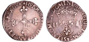 Henri III (1574-1589) - Quart d'écu - 1580 9 (Rennes) Henri III (1574-1589) - Quart d'écu - 1580 9 (Rennes)