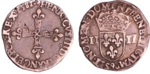 Henri III (1574-1589) - Quart d'écu - 1581 9 (Rennes) Henri III (1574-1589) - Quart d'écu - 1581 9 (Rennes)