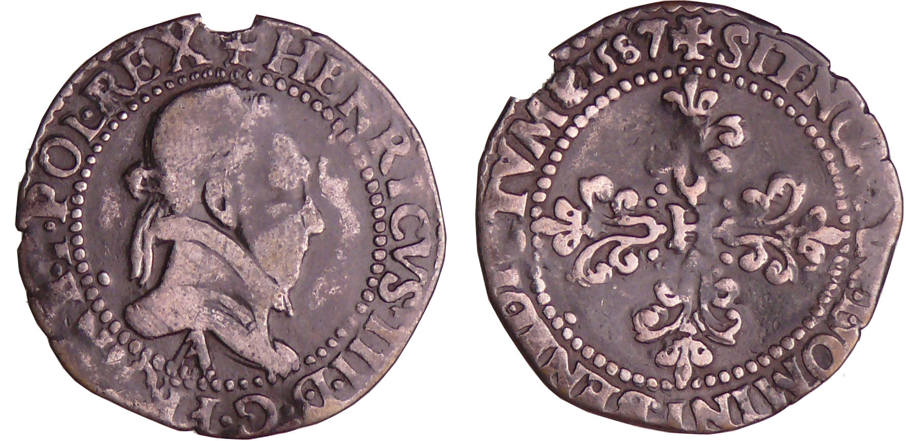 Henri III (1574-1589) - Quart de franc au col plat - 1587 A (Paris) Henri III (1574-1589) - Quart de franc au col plat - 1587 A (Paris)
