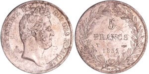 Louis-Philippe Ier (1830-1848) - 5 francs tête nue tranche en creux 1831 T (Nantes)