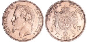 Napoléon III (1852-1870) - 5 francs tête laurée 1867 BB (Strasbourg)