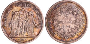 Troisième république (1871-1940) - 5 francs Hercule 1871 K (Bordeaux)