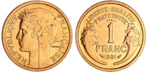 Troisième république (1871-1940) - 1 franc Morlon bronze-alu 1931 Essai