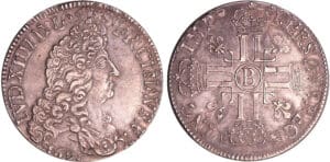 Louis XIV (1643-1715) - Ecu aux 8 L, 1er type - 1691 B (Rouen) flan réf.