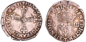 Henri III (1574-1589) - Huitième d'écu - 1591 T (Nantes) Henri III (1574-1589) - Huitième d'écu - 1591 T (Nantes)