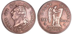 Constitution (1791-1792) - 30 sols type FRANCOIS 1792 A (Paris) 1er sem Constitution (1791-1792) - 30 sols type FRANCOIS 1792 A (Paris) 1er sem