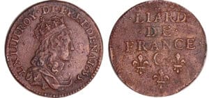 Louis XIV (1643-1715) - Liard de France, 2ème type au buste jeune - 1655 C (Caen)