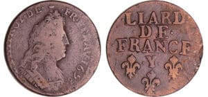 Louis XIV (1643-1715) - Liard de France, 3ème type au buste âgé - 1698 Y (Bourges) 98/97