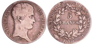 Napoléon 1er (1804-1814) - 5 francs calendrier grégorien 1806 I (Limoges) Napoléon 1er (1804-1814) - 5 francs calendrier grégorien 1806 I (Limoges)