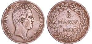 Louis-Philippe Ier (1830-1848) - 5 francs tête nue tranche en creux 1830 T (Nantes)