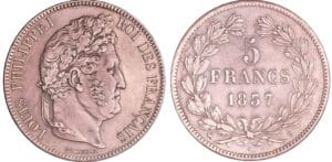 Louis-Philippe Ier (1830-1848) - 5 francs tête laurée 2ème type 1837 B (Rouen)