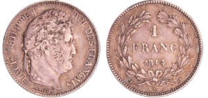 Louis-Philippe Ier (1830-1848) - 1 franc tête laurée 1844 BB (Strasbourg)