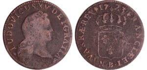 Louis XV (1715-1774) - ½ sol au buste enfantin - 1723 B (Rouen) Louis XV (1715-1774) - ½ sol au buste enfantin - 1723 B (Rouen)
