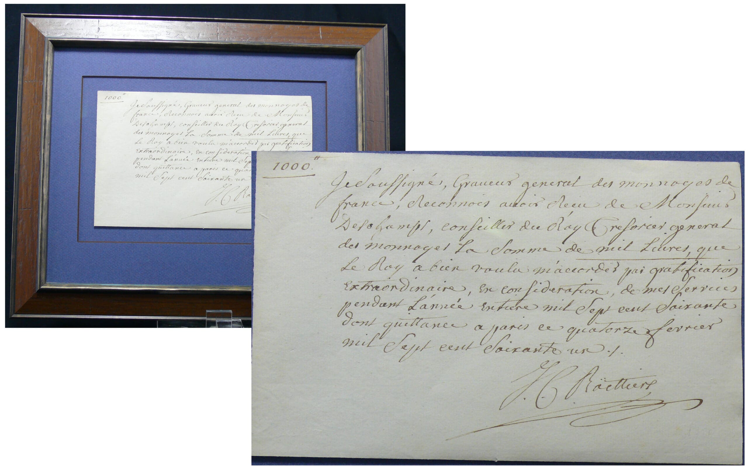 Rare autographe du graveur général du roi Louis XV, Joseph Charles Roetters, 1761 Rare autographe du graveur général du roi Louis XV, Joseph Charles Roetters, 1761