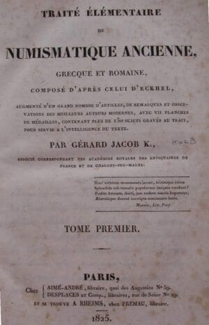 JACOB - Traité élémentaire de numismatique ancienne grecque et romaine,1825