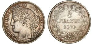 5 francs Cérés sans légende 1870 A (Paris)