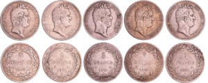 Louis-Philippe Ier (1830-1848) - 5 monnaies de 5 francs tête nue