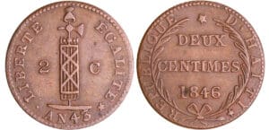 Haïti - 2 centimes AN 45 - 1846