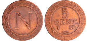 France - Napoléon 1er (1804-1814) - 5 centimes 1808 BB (Strasbourg)