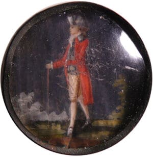 Bouton en verre et laiton - Peinture miniature d'homme - 18ème siècle