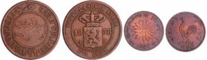 Indonèsie Indes néerlandaises - Lot de 2 monnaies 2 1/2 cent 1858 et 1 keping 1803