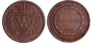 Italie - Carlo Felice (1821-1831) - 5 centesimi 1826 (Gênes)