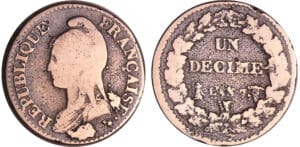 Directoire (1795-1799) - 1 décime Dupré - modification du 2 décimes An 7 W (Lille), métal de cloche