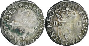 France - Henri III (1574-1589) - Quart d'écu - 1589 T (Nantes)