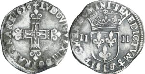 France - Louis XIII (1610-1643) - ¼ d'écu à la croix fleurdelisée, avers côté croix - 1628 L (Bayonne)