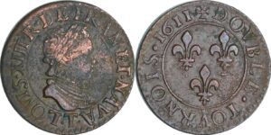 France - Louis XIII (1610-1643) - Double tournois au buste enfantin et col fraisé - 1611 T (Nantes)