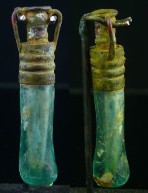 Romain - Empire d’orient - Flacon à khôl en verre irisé et bronze - 100 / 200 ap. J.-C