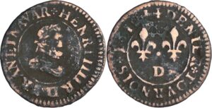 France - Henri IV (1589-1610) - Denier tournois - 1610 D (Lyon) France - Henri IV (1589-1610) - Denier tournois - 1610 D (Lyon)