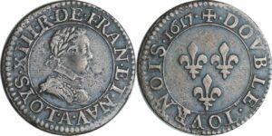 France - Louis XIII (1610-1643) - Double tournois au buste enfantin et col plat - 1617 A (Paris)