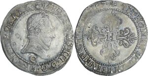 France - Henri III (1574-1589) - Quart de franc au col plat - 1587 C (Saint-Lô)